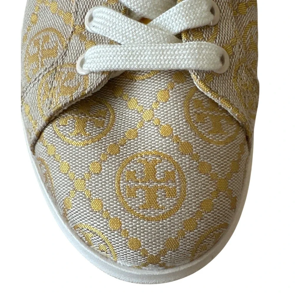 Tory Burch Howell T-Monogram Court Sneakers Goldfinch Yellow 8.5